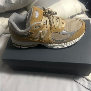 New Balance Camel and Gray Athletic Shoes